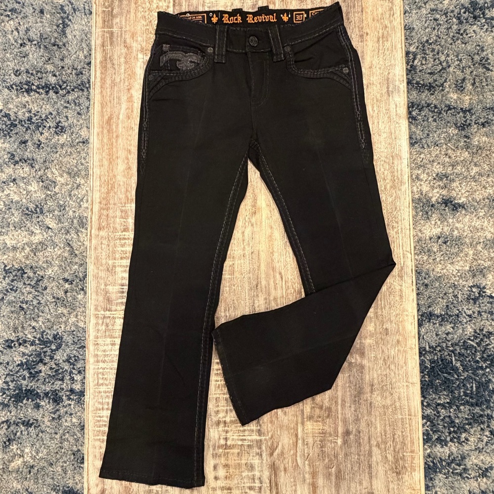 Rock Revival Men's Black Bootcut Jeans with Subtle Stitching